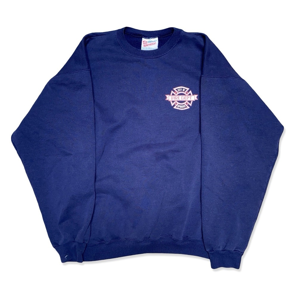 Vintage Sprague Fire Department Crewneck Sweatshirt Large Navy Blue Hanes